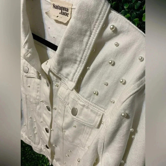 Savanna Jane Ivory Pearl Denim Jacket - Size Medium - Picture 4 of 10